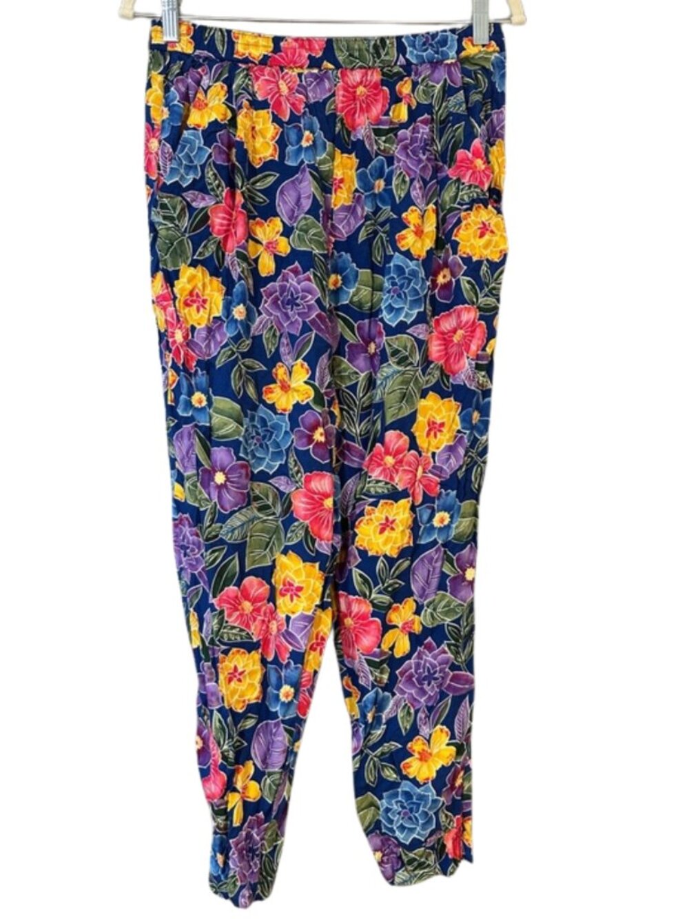 Vintage Bechamel Petite Navy Floral Cropped Pants Colorful Retro Capri